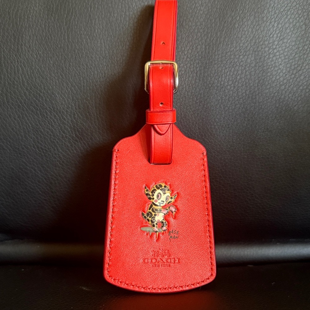 Coach Red Leather Luggage Tag with Animal Design